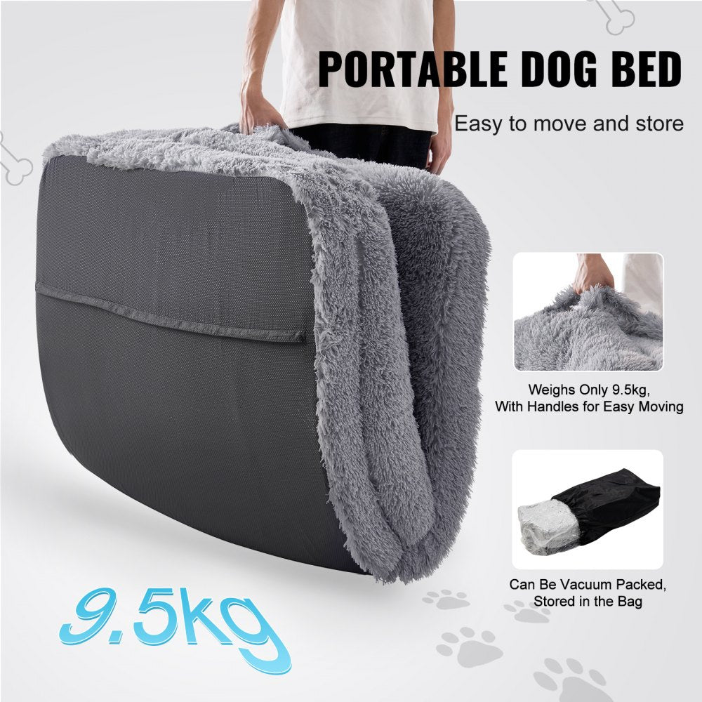 VEVOR Human Dog Bed, 72" x48"x10" Giant Human Dog Bed for Adults and Pets, Human Size Dog Bed with Washable PV Velvet Cover, Egg Orthopedic Foam, Storage Pocket, for You and Pet, Grey