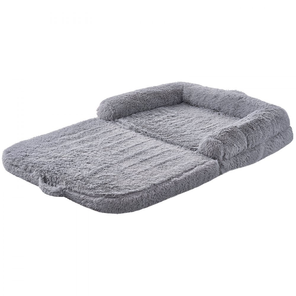 VEVOR Human Dog Bed, 72" x48"x10" Giant Human Dog Bed for Adults and Pets, Human Size Dog Bed with Washable PV Velvet Cover, Egg Orthopedic Foam, Storage Pocket, for You and Pet, Grey