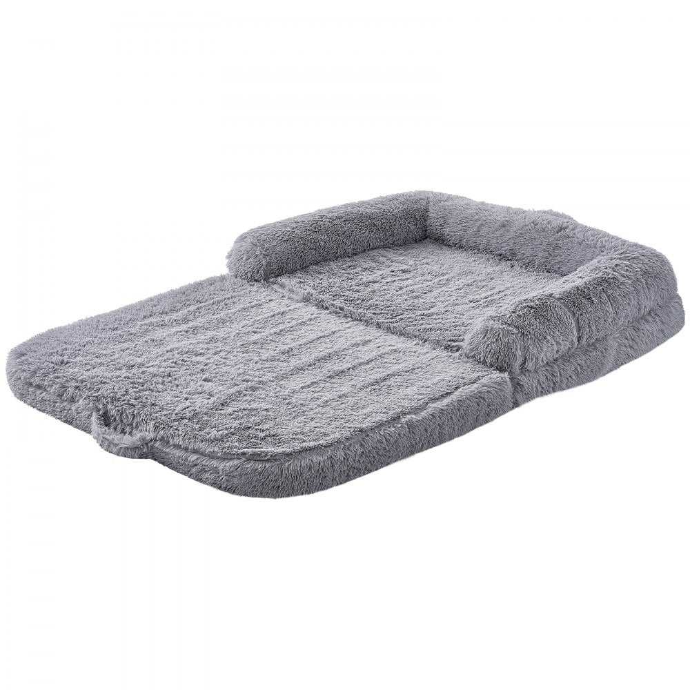 VEVOR Human Dog Bed, 72" x48"x10" Giant Human Dog Bed for Adults and Pets, Human Size Dog Bed with Washable PV Velvet Cover, Egg Orthopedic Foam, Storage Pocket, for You and Pet, Grey
