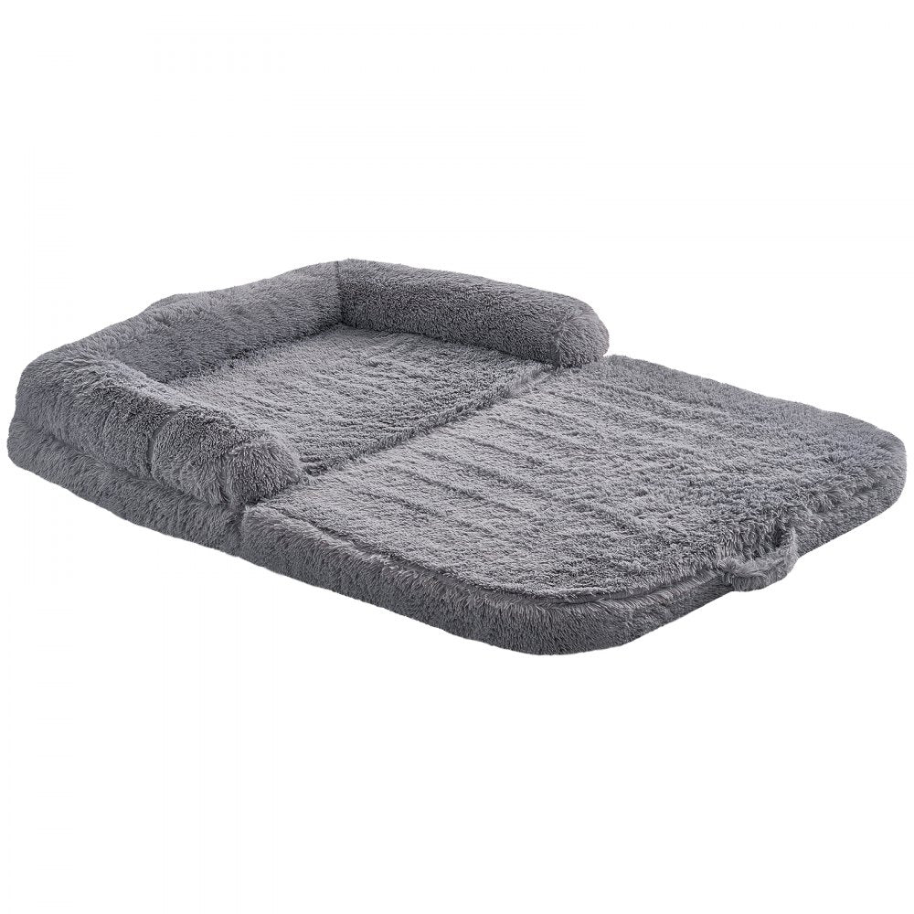 VEVOR Human Dog Bed, 72" x48"x10" Giant Human Dog Bed for Adults and Pets, Human Size Dog Bed with Washable PV Velvet Cover, Egg Orthopedic Foam, Storage Pocket, for You and Pet, Grey