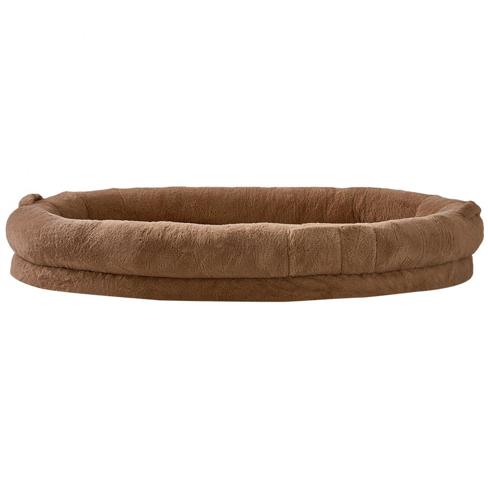 VEVOR Human Dog Bed, 72" x48"x10" Human Dog Bed for Adult, Human Size Dog Bed with Washable Faux Rabbit Fur Cover, Egg Orthopedic Foam, Storage Pocket, Large Dog Bean Bed, Brown