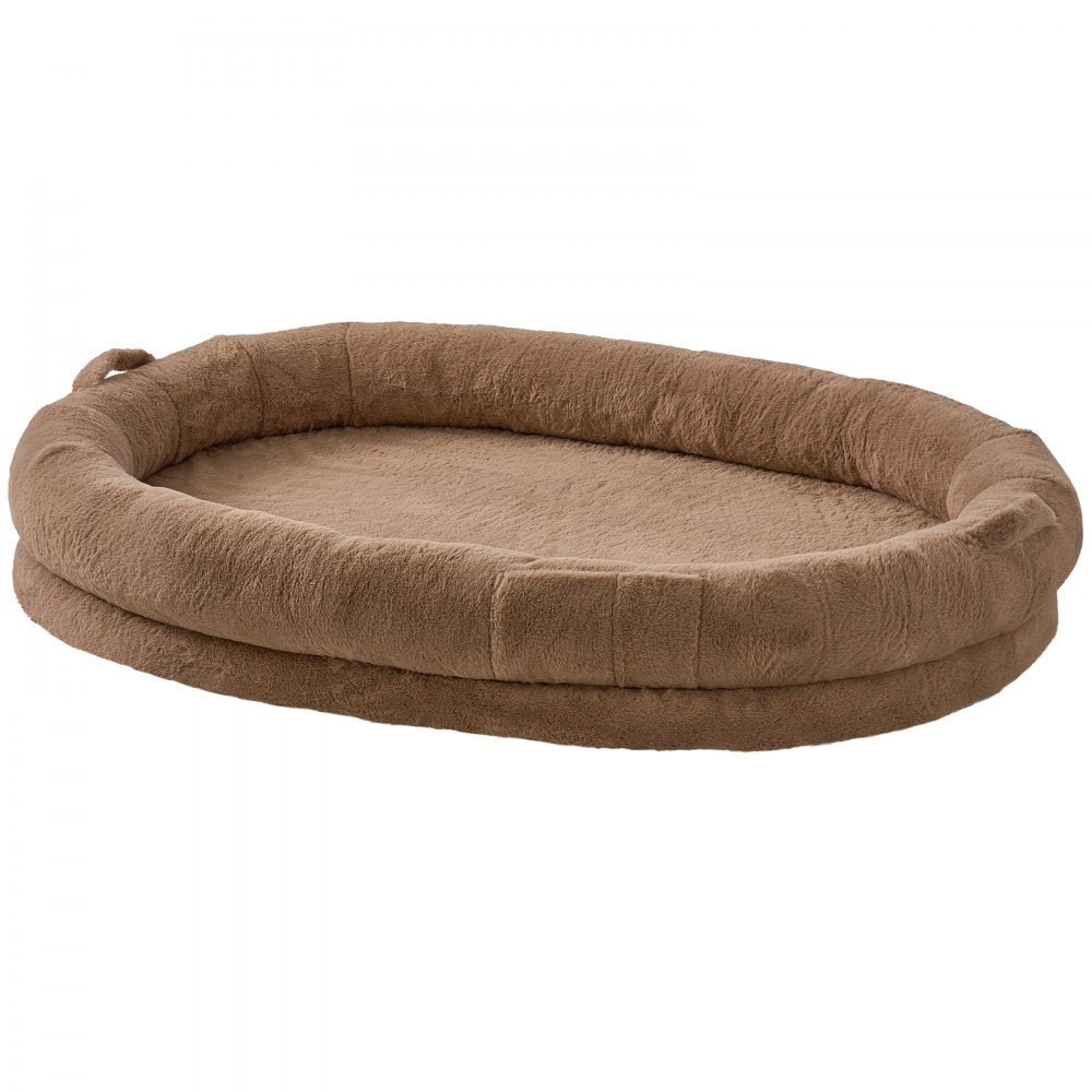 VEVOR Human Dog Bed, 72" x48"x10" Human Dog Bed for Adult, Human Size Dog Bed with Washable Faux Rabbit Fur Cover, Egg Orthopedic Foam, Storage Pocket, Large Dog Bean Bed, Brown