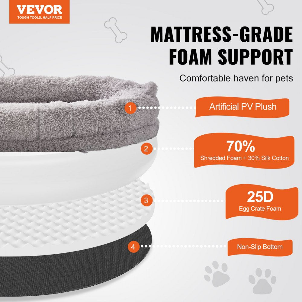 VEVOR Human Dog Bed, 72" x48"x10" Giant Human Dog Bed for Adult, Human Size Dog Bed with Washable PV Velvet Cover, Egg Orthopedic Foam, Storage Pocket, Large Dog Bean Bed for You and Pet, Light Grey