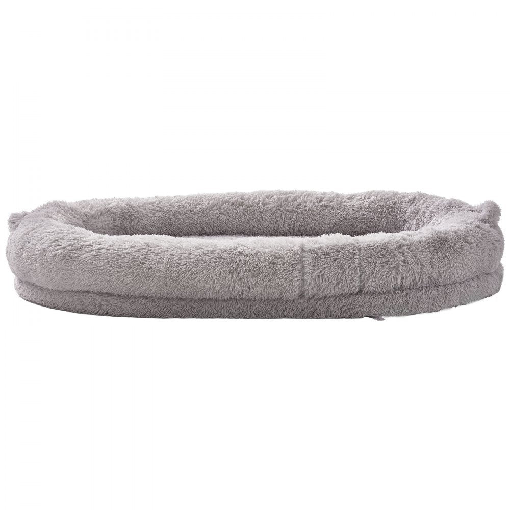 VEVOR Human Dog Bed, 72" x48"x10" Giant Human Dog Bed for Adult, Human Size Dog Bed with Washable PV Velvet Cover, Egg Orthopedic Foam, Storage Pocket, Large Dog Bean Bed for You and Pet, Light Grey