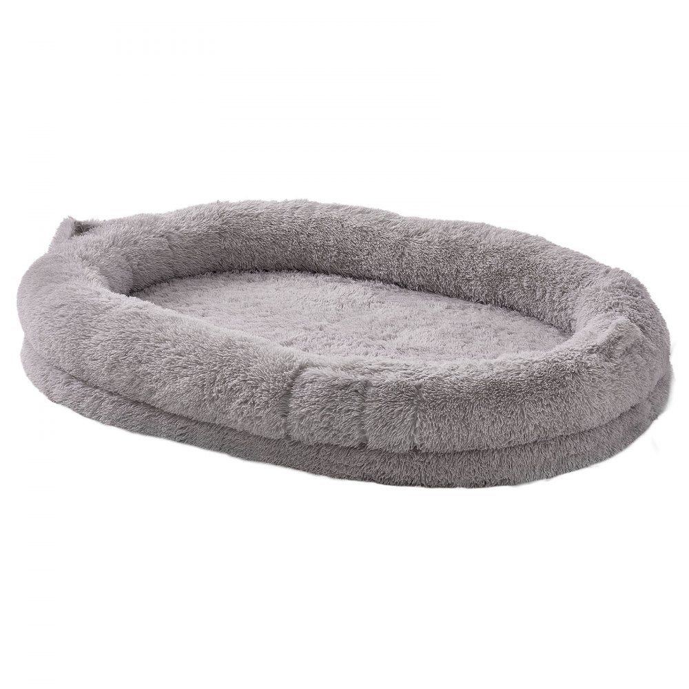 VEVOR Human Dog Bed, 72" x48"x10" Giant Human Dog Bed for Adult, Human Size Dog Bed with Washable PV Velvet Cover, Egg Orthopedic Foam, Storage Pocket, Large Dog Bean Bed for You and Pet, Light Grey