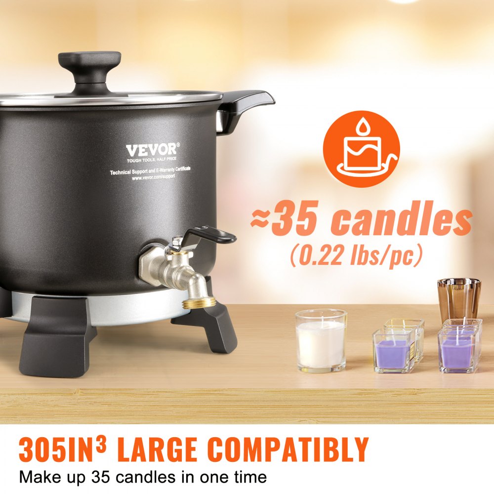 VEVOR 5 Liter Wax Melter for Candle Making, Large Electric Wax Melting Pot Easy Pour Spout, 4-level Temperature Control, Easy Clean for Candle Soap Cream Beauty Bulk Production Business or Home