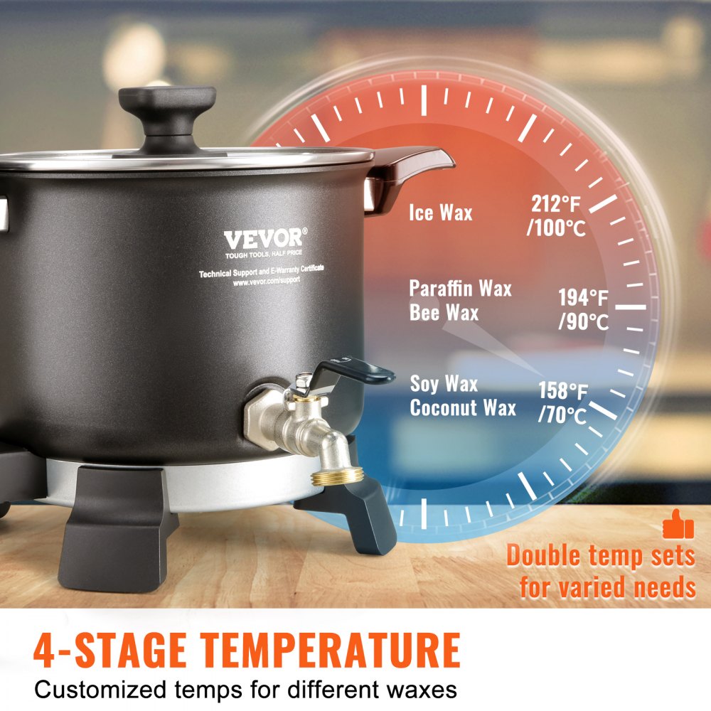 VEVOR 5 Liter Wax Melter for Candle Making, Large Electric Wax Melting Pot Easy Pour Spout, 4-level Temperature Control, Easy Clean for Candle Soap Cream Beauty Bulk Production Business or Home