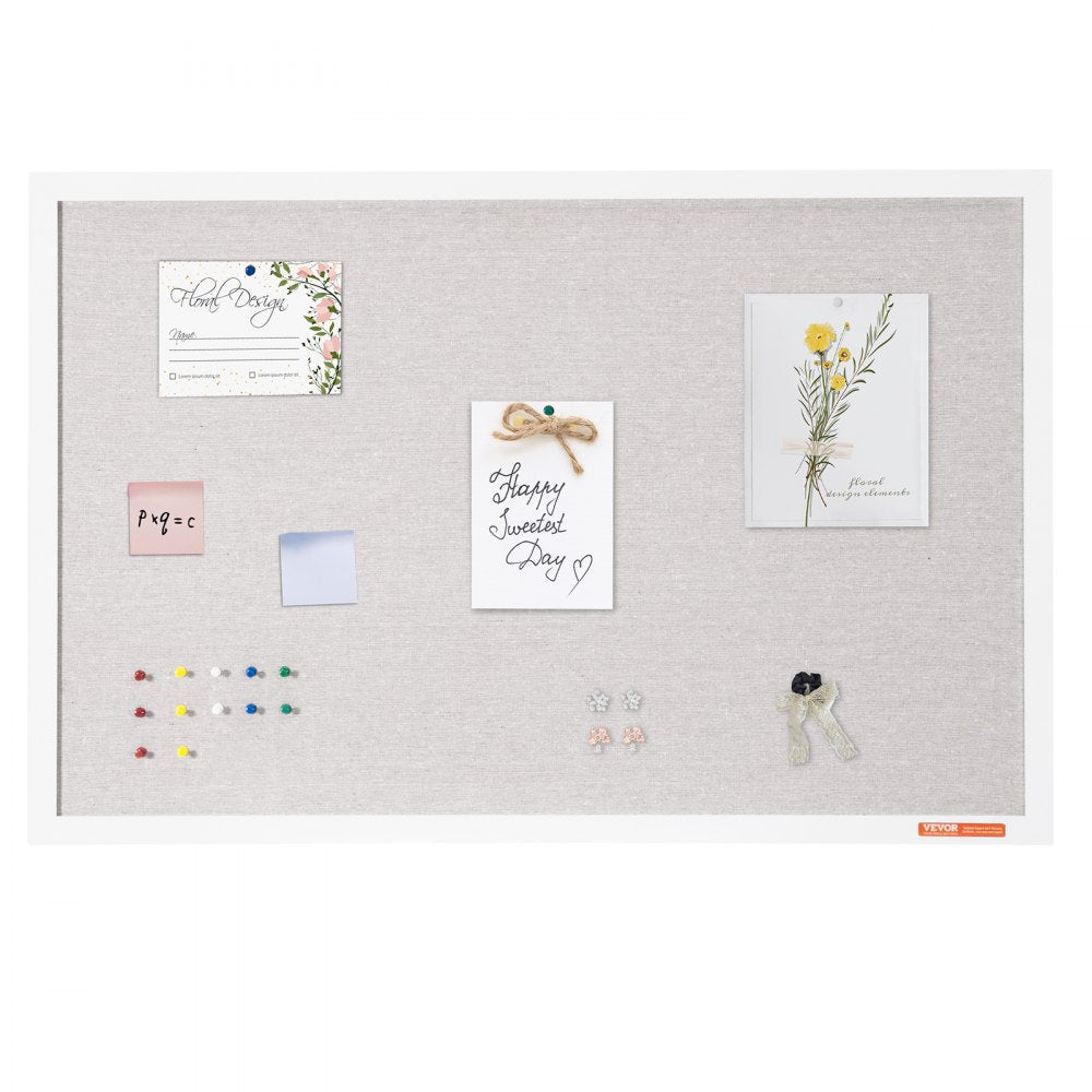 VEVOR 36"x24" White Cork Board with Linen Surface – Stylish Wall-Mounted Bulletin Board for Home, School, Office – Elegant & Functional Noticeboard