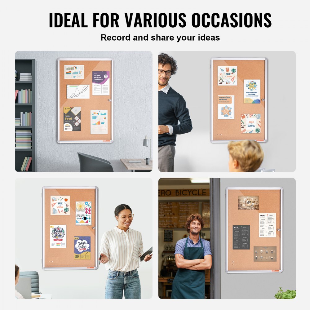VEVOR 36"x24" Enclosed Cork Board with Aluminum Frame –  Lockable Bulletin Board with Acrylic Door & 2 Keys – Weather-Resistant Wall Display Case for School, Home, Office