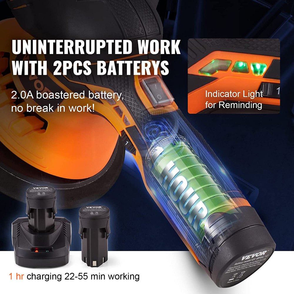 VEVOR Cordless Buffer Polisher, with 2PCS 12V 4.0Ah Lithium Batteries, 6-inch Cordless Car Buffer Polisher Waxer 6 Variable Speed 5200RPM, 4 Polishing Pads for Car Detailing, Sanding, Polishing, Waxin