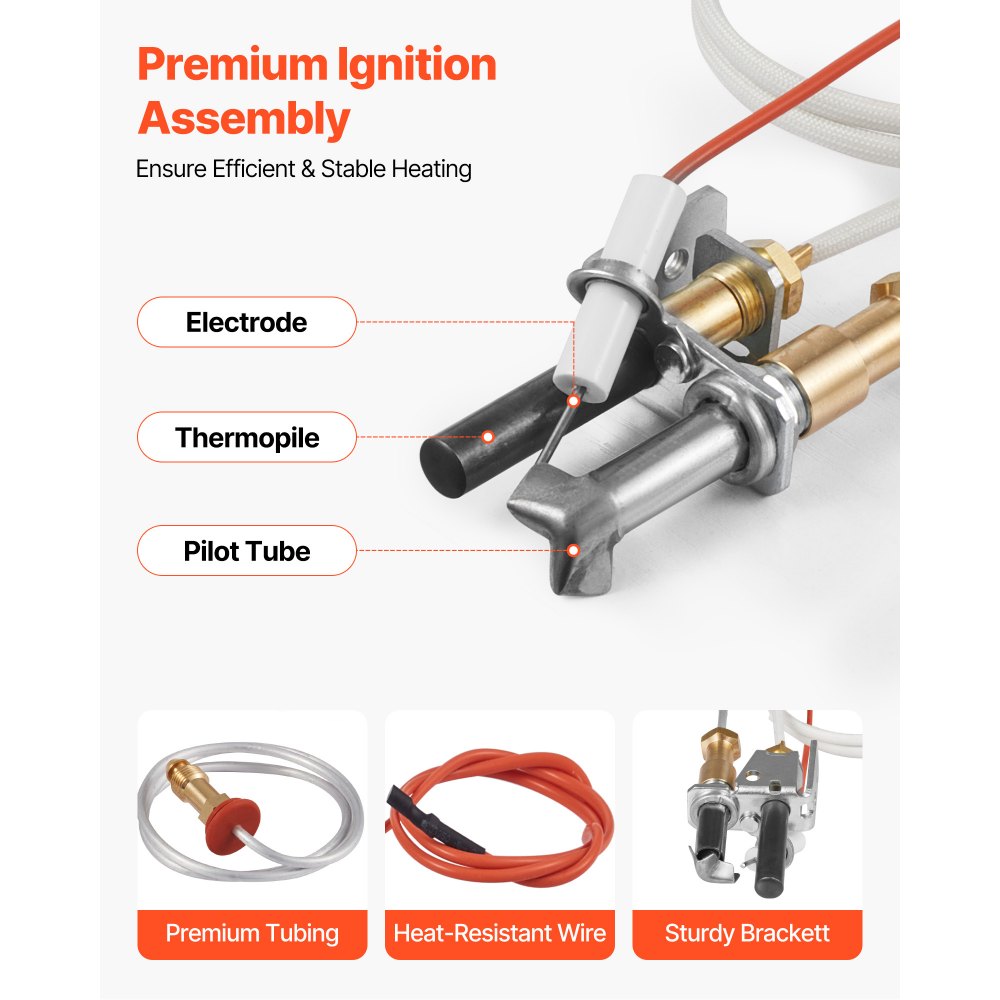 VEVOR Gas Pilot Assembly, OE 446-512A, HSRV 446-512A, SRV 446-512A Fireplace Gas Pilot Assembly Kit, Natural Gas Ignition Replacement, Compatible with Heat & Glo, Heatilator, Lennox, Regency Models