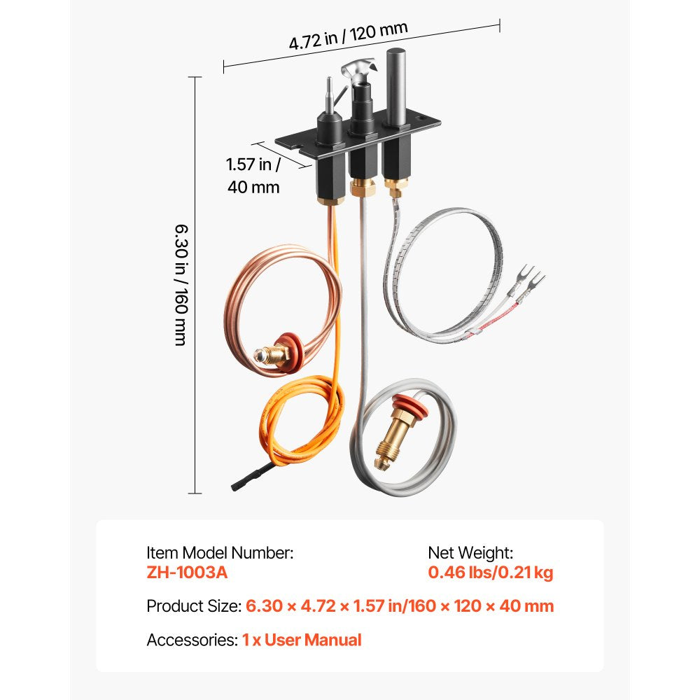 VEVOR Gas Pilot Assembly, OE 485-510A,4021-736,2103-010 Fireplace Gas Pilot Assembly Kit, Natural Gas Ignition Replacement, Compatible with Quadra-Fire, Heat & Glo, Heatilator Models,Black