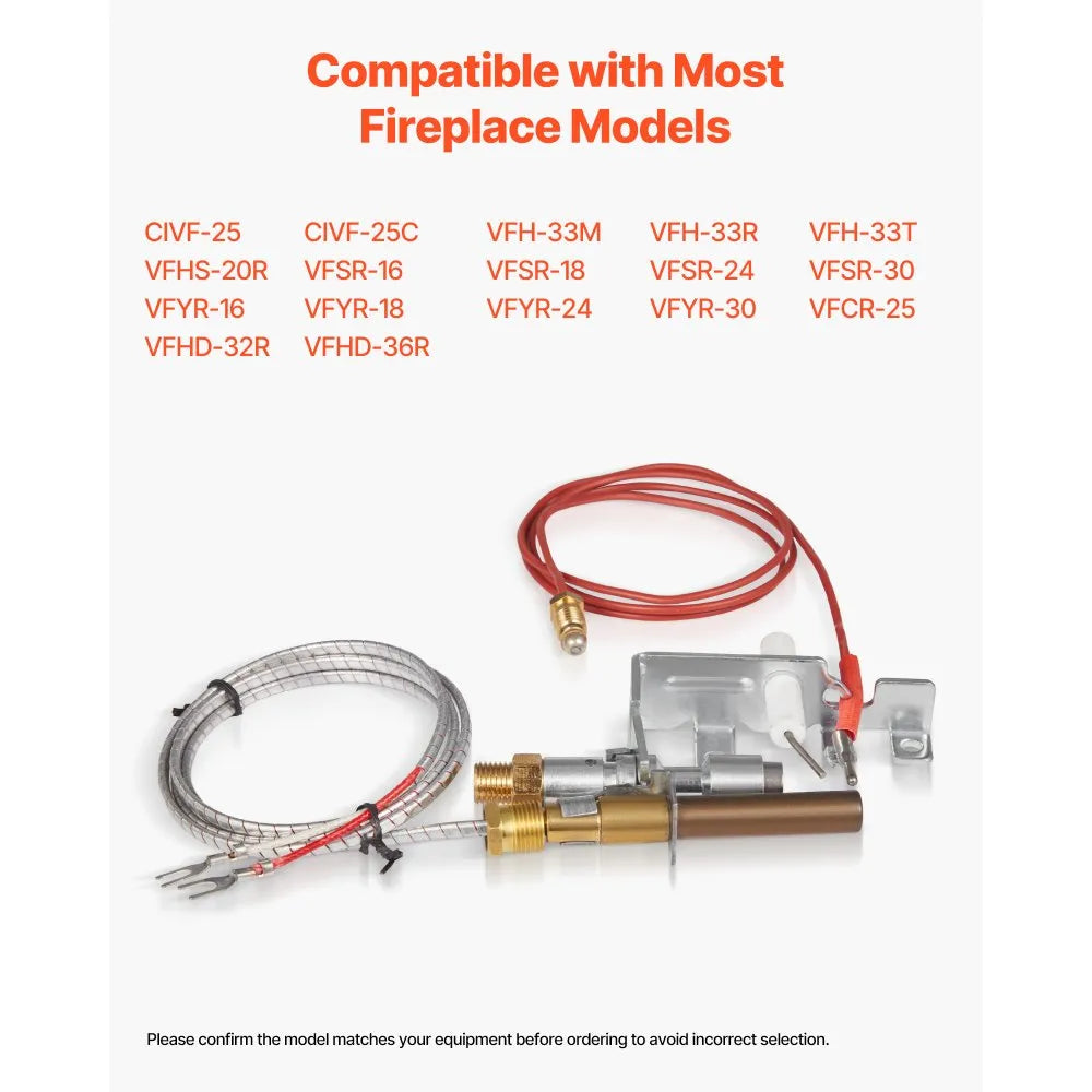VEVOR Gas Pilot Assembly, OE 103779-01, PP231, NG8218 Fireplace Natural Gas Ignition Replacement, Compatible with CIVF-25, CIVF-25CF, VFH-33M, VFH-33R, VFH-33T, VFHS-20R, VFSR-16, VFSR-18 Models
