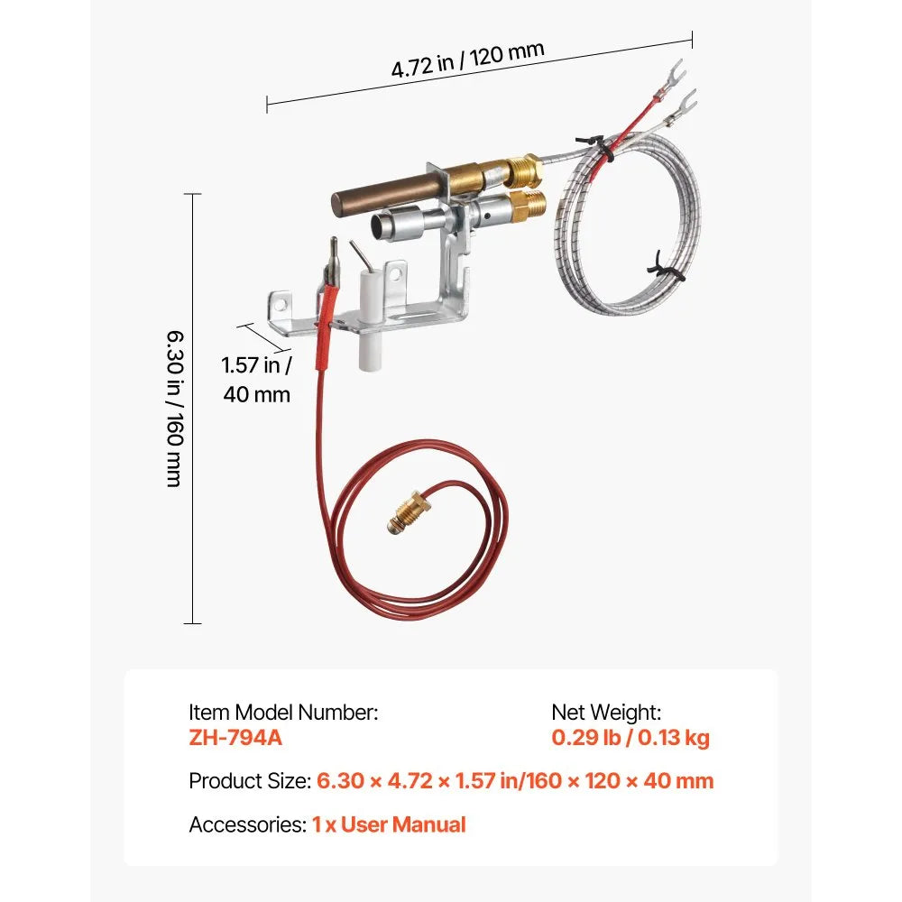 VEVOR Gas Pilot Assembly, OE 103779-01, PP231, NG8218 Fireplace Natural Gas Ignition Replacement, Compatible with CIVF-25, CIVF-25CF, VFH-33M, VFH-33R, VFH-33T, VFHS-20R, VFSR-16, VFSR-18 Models