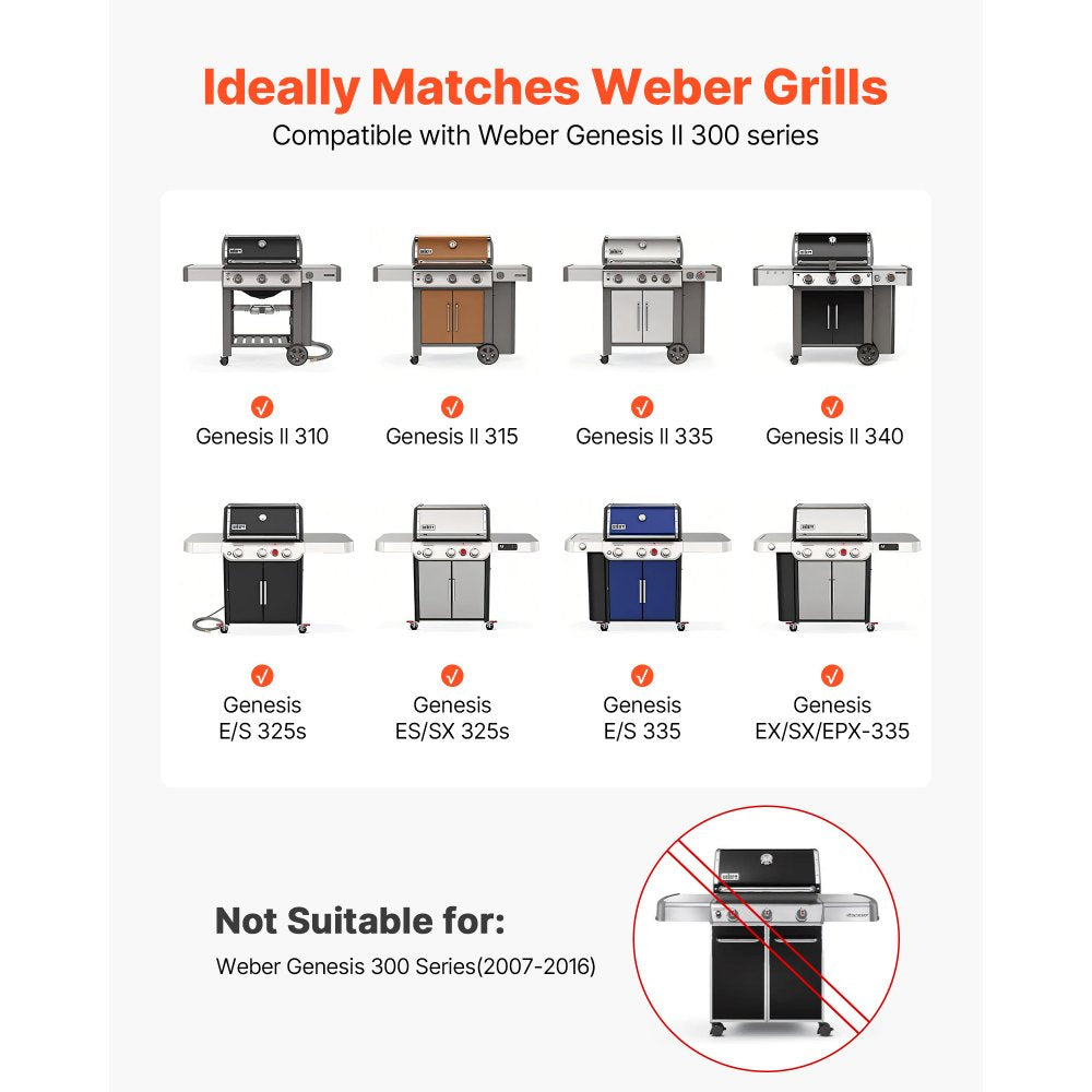 VEVOR Flavorizer Bars and Heat Deflectors, 17 in Grill Replacement Part, for Weber Genesis ll 310 315 335 340, E/S 325s, ES/SX 325s, E/S 335, EX/SX/EPX-335 Grills, Porcelain-enameled Steel, 8 Pack