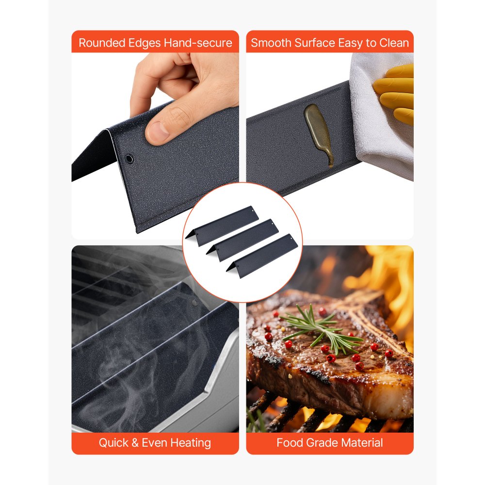 VEVOR Flavorizer Bars, 15 in Grill Replacement Part, for Weber Spirit I & II 200 Series Grills, Including Spirit ll E-210, ll E-220, ll S-210, E-210, S-210, Porcelain-enameled Steel Heat Plate, 3 Pack