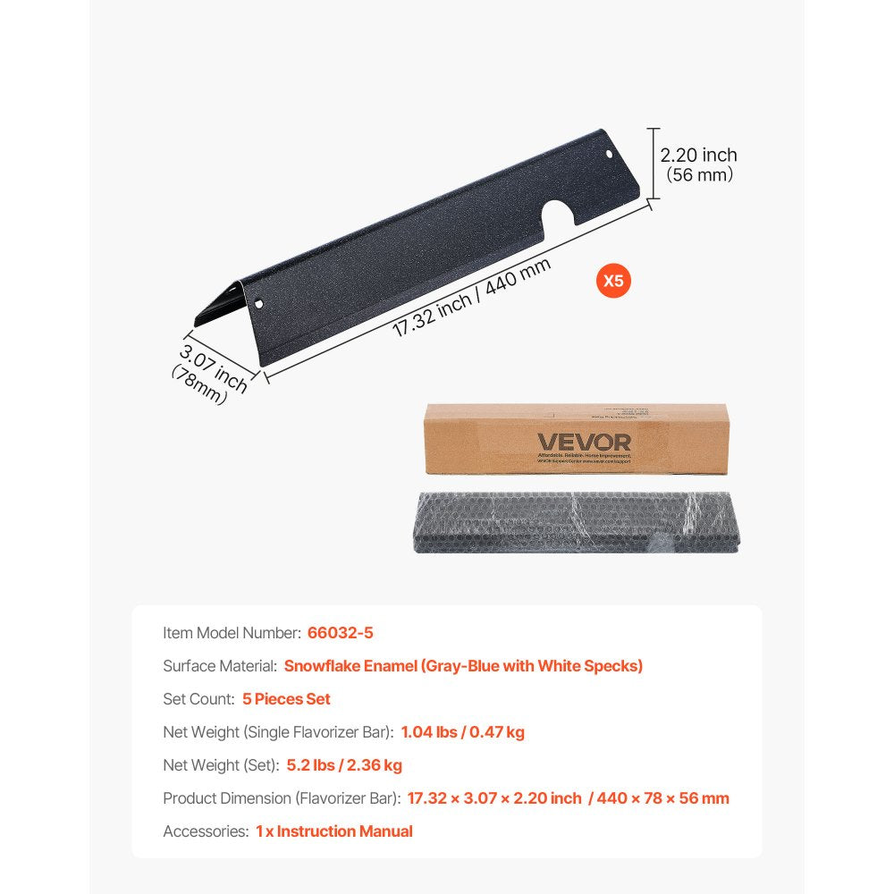 VEVOR Flavorizer Bars, 17 inch Grill Replacement Part, for Weber Genesis ll 310 315 335 340, E/S 325s, ES/SX 325s, E/S 335, EX/SX/EPX-335 Grills, Porcelain-enameled Steel Thicker Heat Plate, 5 Pack