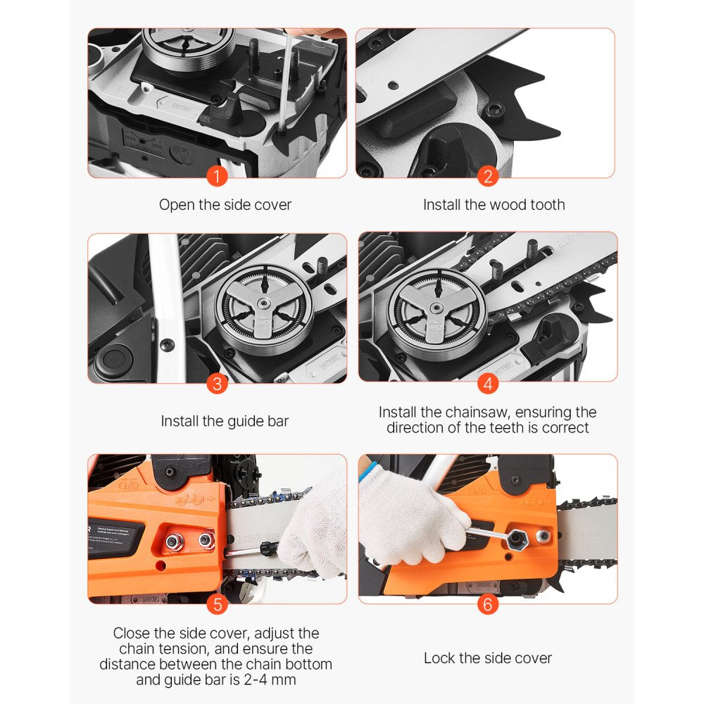 VEVOR 62 cc Gas Chainsaw, 20 inch Gas Powered Chainsaw, 3.8 HP Power Chain Saw with Non-Slip Handle, Gas-Powered Chainsaws with Dual Fuel Tanks, For Wood Cutting, Tree Trimming, and Land Clearing