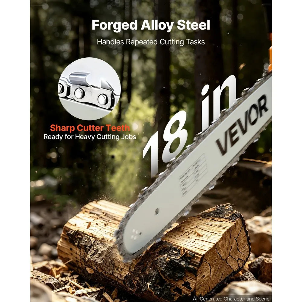 VEVOR Bar & Chainsaw Chain Combo 18" .325" Pitch .058" Gauge 72 Drive Links, Fits VEVOR CN-52G / CN-58G / CN-62G Gas Chainsaw, Alloy Steel, Replacement Guide Bar & Saw Chain with Sharp Cutter Teeth