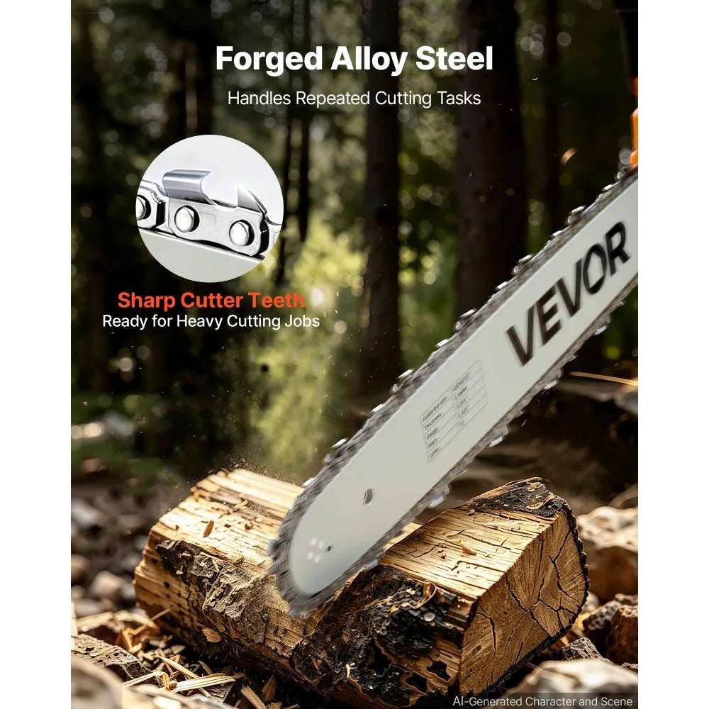 VEVOR Chainsaw Chain 3 Pack 18 Inch 0.325" Pitch 0.058" Gauge 72 Drive Link, Fits VEVOR CN-52G Gas Chainsaw, Forged Alloy Steel, Replacement Saw Chain with Sharp Cutter Teeth, Wear-Resistant Tie Strap