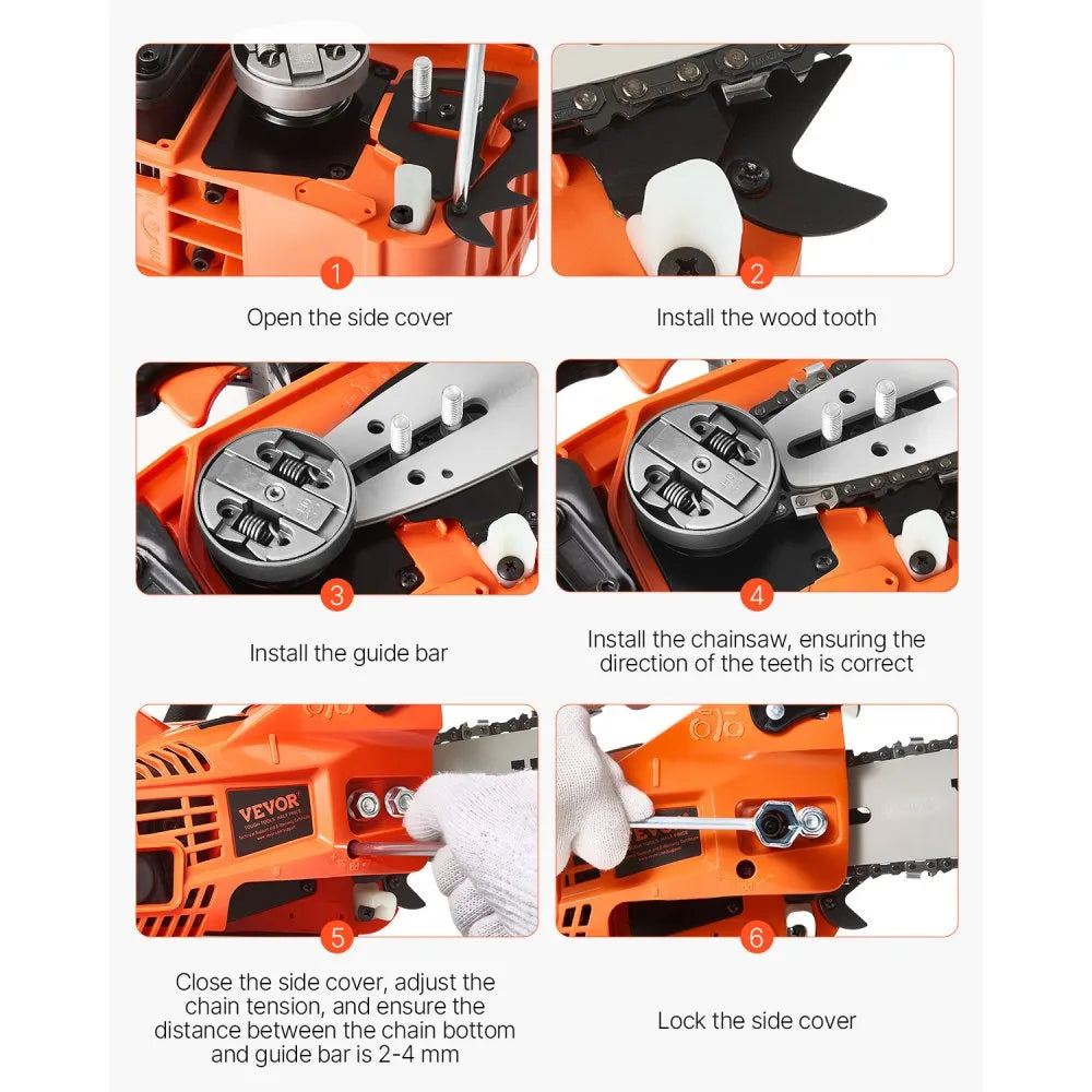 VEVOR Gas Chainsaw, 25.4CC 12" 1.2HP, Gasoline Powered Chain Saw, Handheld Cordless Petrol Chainsaws for Tree Wood Branch Cutting, Tree Trimming, Land Clearing, Farm Garden Ranch Forest Cutting Use