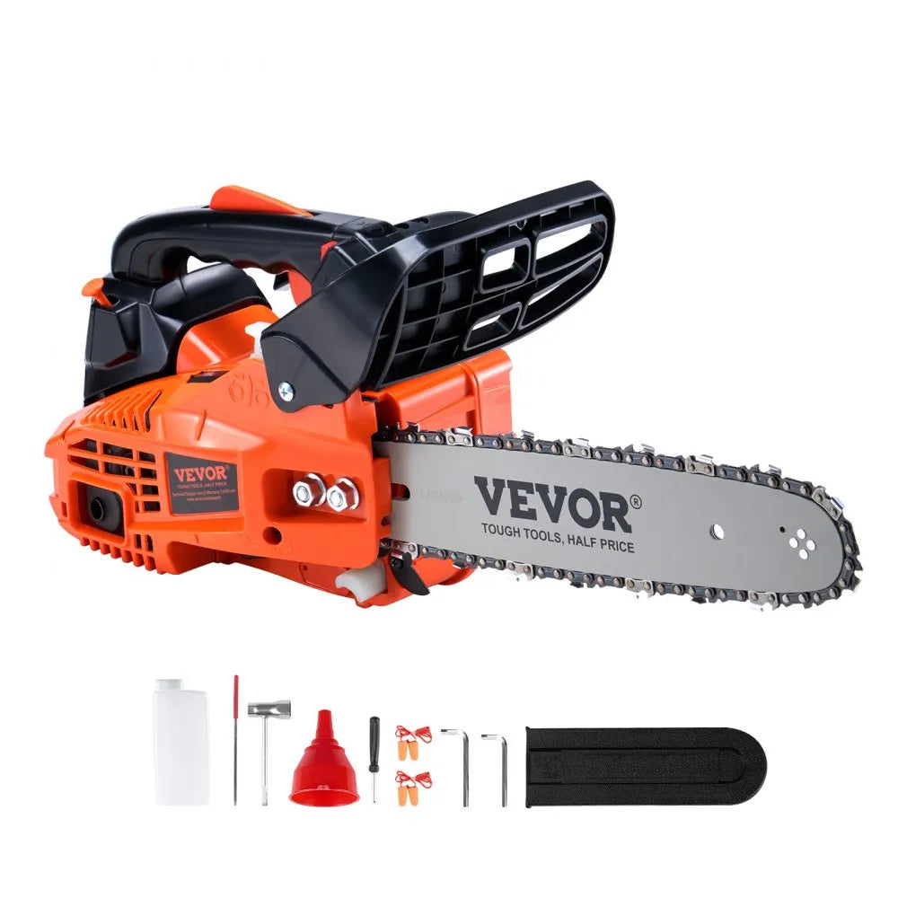 VEVOR Gas Chainsaw, 25.4CC 12" 1.2HP, Gasoline Powered Chain Saw, Handheld Cordless Petrol Chainsaws for Tree Wood Branch Cutting, Tree Trimming, Land Clearing, Farm Garden Ranch Forest Cutting Use