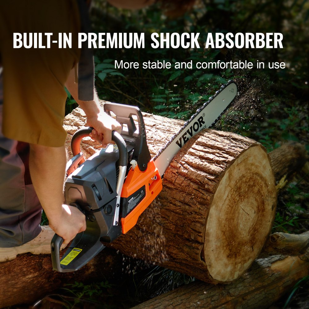VEVOR Gas Chainsaw, 52CC 18" 2.55HP, Gasoline Powered Chain Saw, Handheld Cordless Petrol Chainsaws for Tree Wood Branch Cutting, Tree Trimming, Land Clearing, Farm Garden Ranch Forest Cutting Use