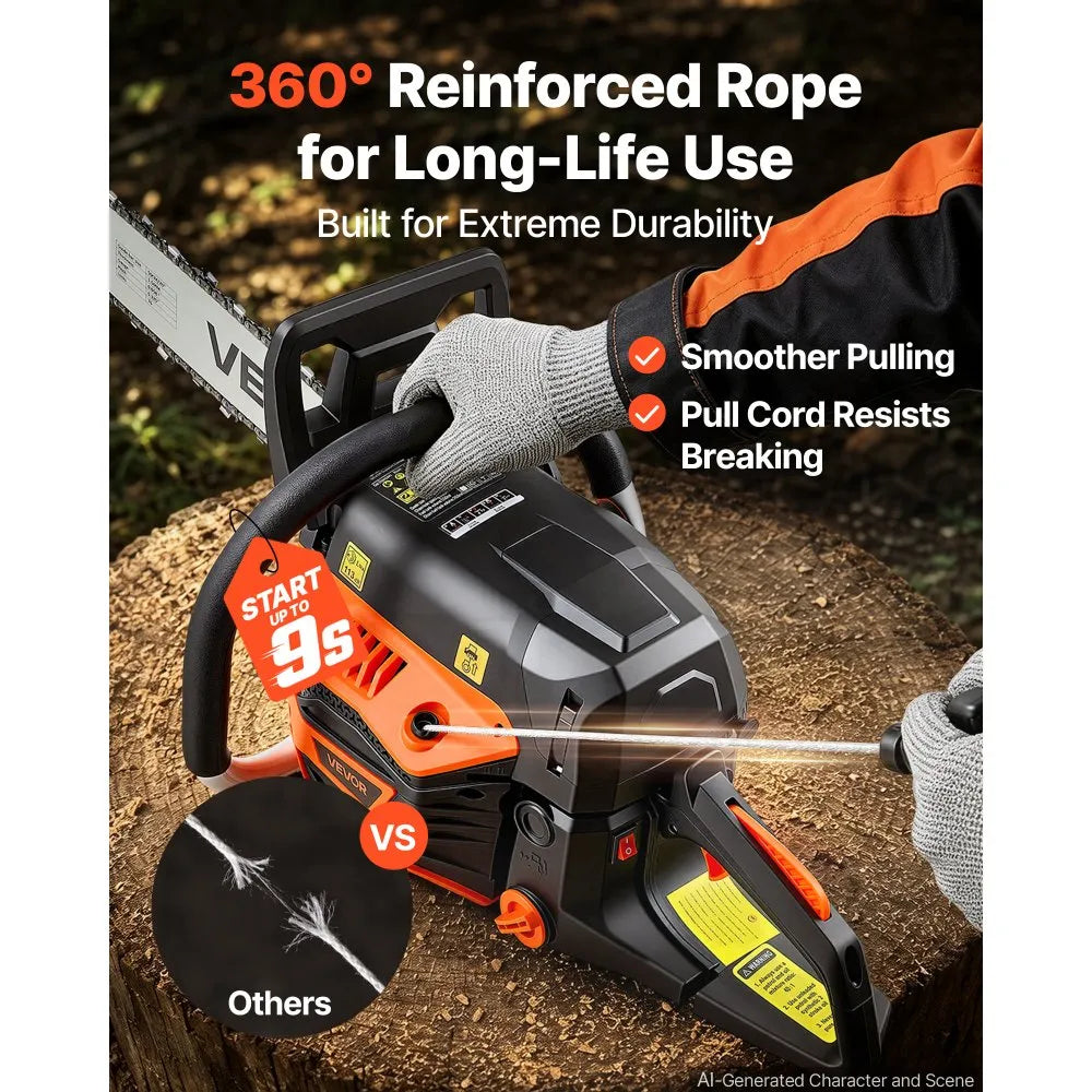 VEVOR Gas Powered Chainsaw 18 & 20 Inch 58CC 3.22HP 2 Stroke Engine Saw, for Wood Cutting, Tree Trimming & Land Clearing, Throttle-Synced Choke, Power Chain Saw with Non-Slip Handle & Dual Tanks