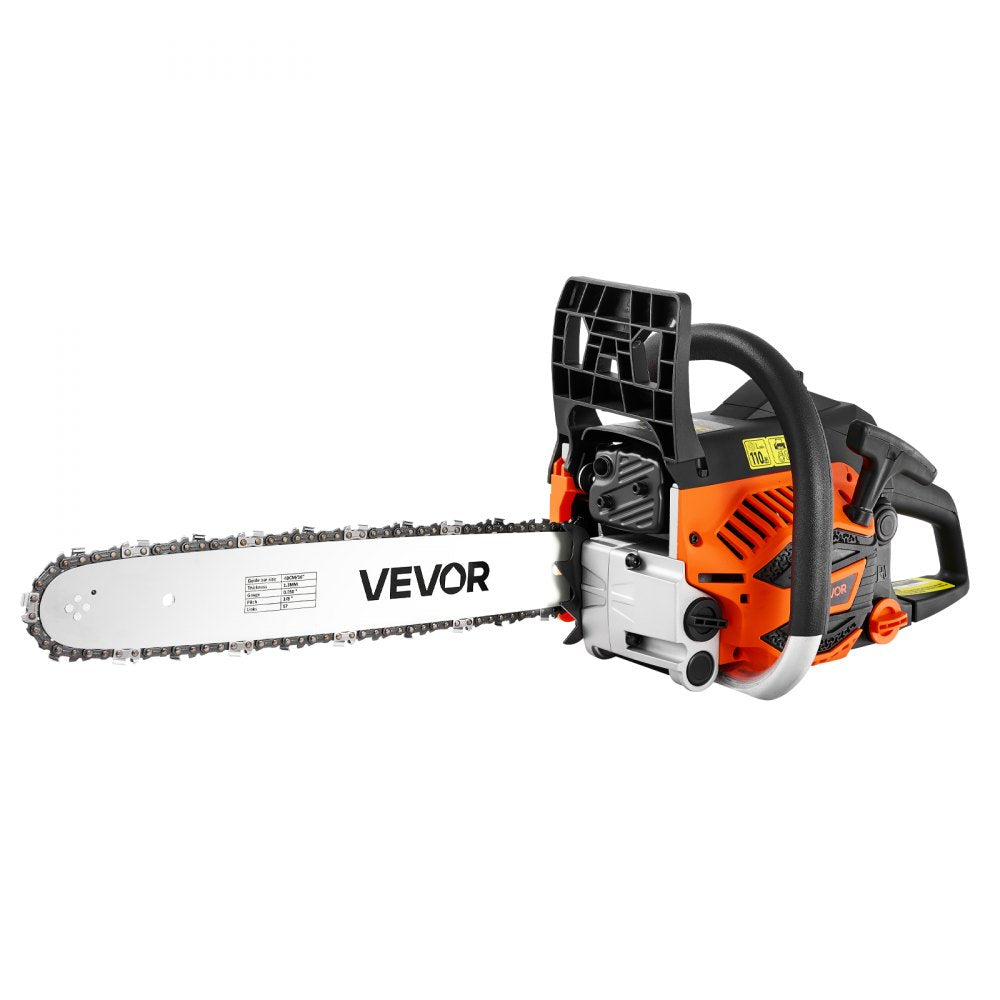 VEVOR Gas Powered Chainsaw 16 Inch 40CC 1.75HP 2 Stroke Engine Gas Chainsaw, for Wood Cutting, Tree Trimming & Land Clearing, Throttle-Synced Choke, Power Chain Saw with Non-Slip Handle & Dual Tanks