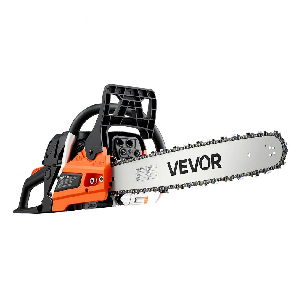 VEVOR Gas Powered Chainsaw 20 Inch 58CC 3.22HP 2 Stroke Engine Gas Chainsaw, for Wood Cutting, Tree Trimming & Land Clearing, Throttle-Synced Choke, Power Chain Saw with Non-Slip Handle & Dual Tanks