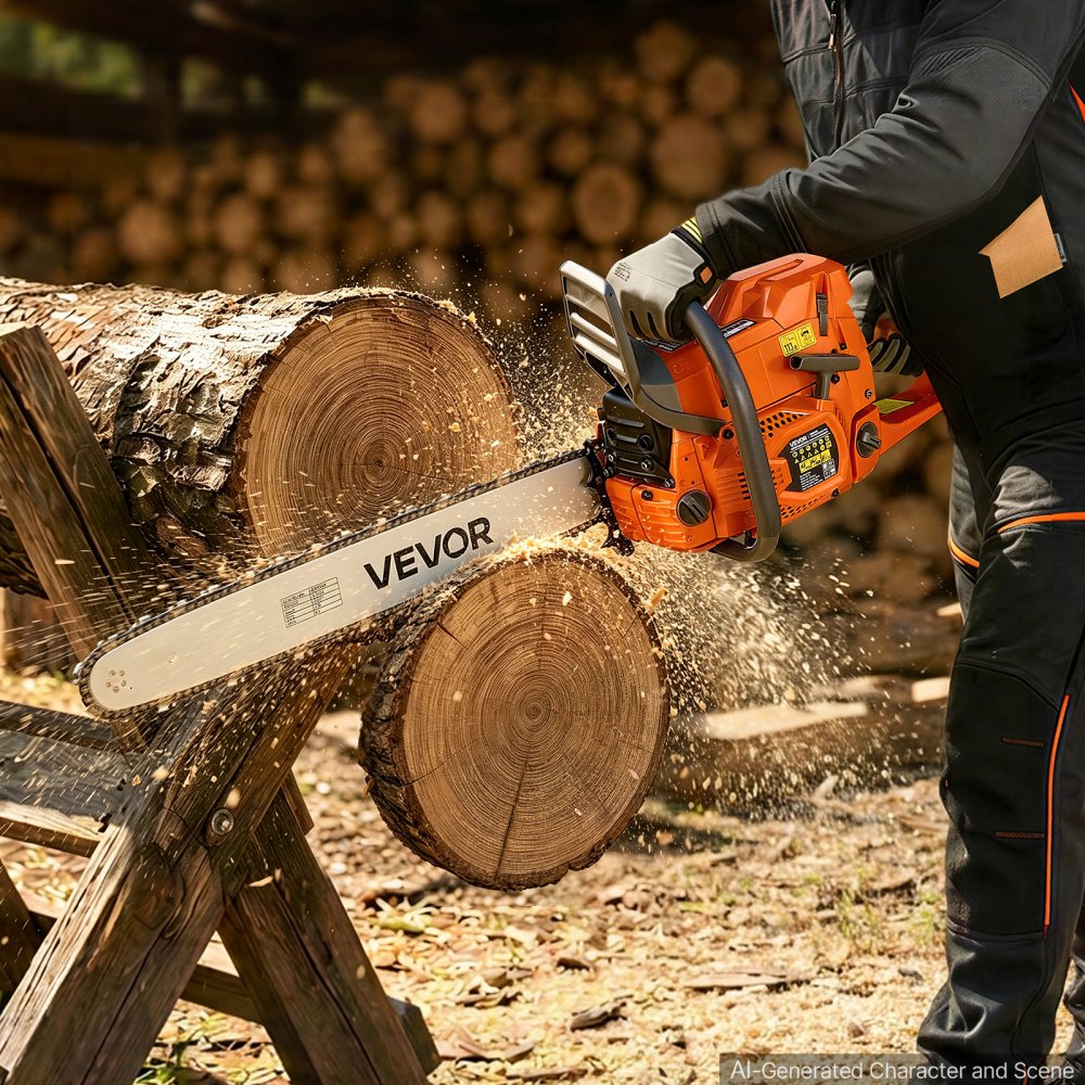 VEVOR Gas Powered Chainsaw 24 Inch 72CC 5HP 2 Stroke Engine Gas Chainsaw, for Wood Cutting, Tree Trimming & Land Clearing, Anti-Kickback Chain Brake, Power Chain Saw with Non-Slip Handle & Dual Tanks