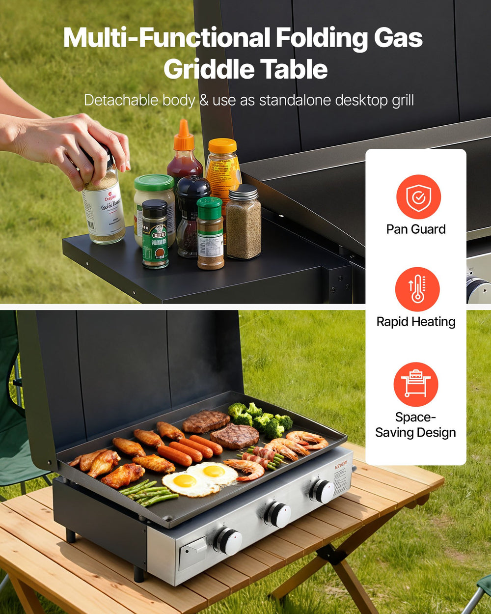 VEVOR multi-functional folding gas griddle table - detachable body desktop use