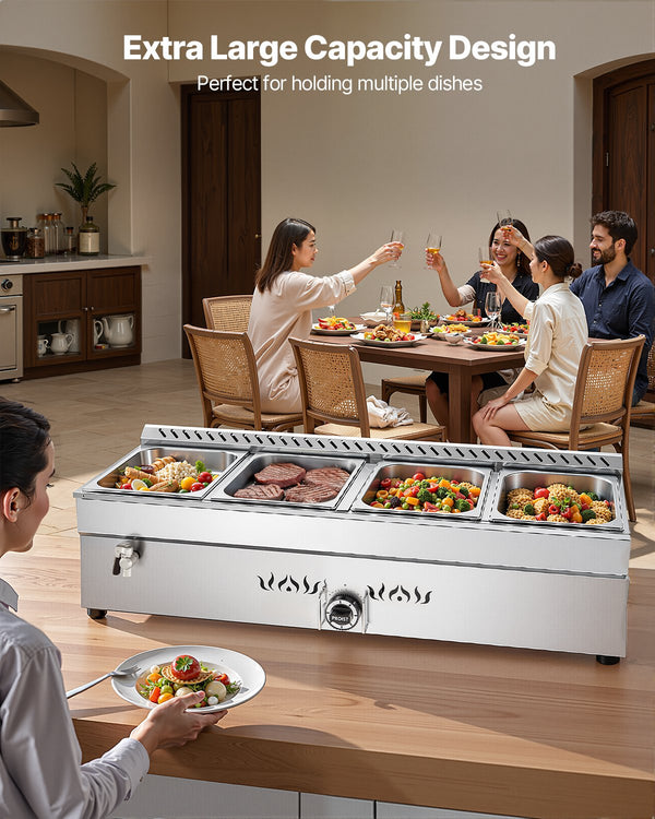 Vevor Commercial Steam Table 4-Pan Propane with Drain Valve Adjustable ...