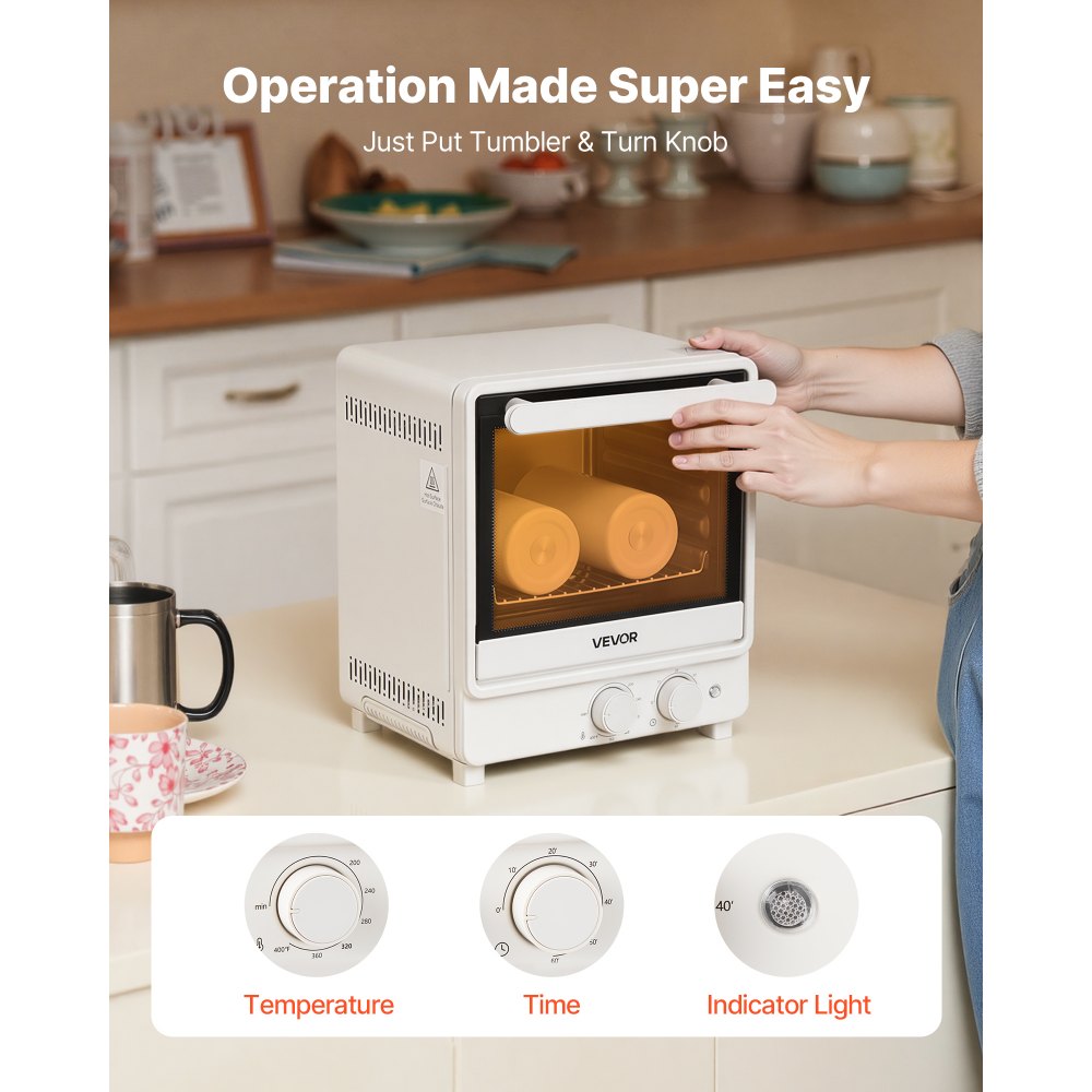 VEVOR Sublimation Oven Machine 13 Qt Fits 20oz Tumblers Convection Oven, for Sublimation Blank Tumblers, Mugs, Bowls, 360° Even Heating, with 50 Shrink Films, 1 Tape and 2 Heat-Resistant Gloves