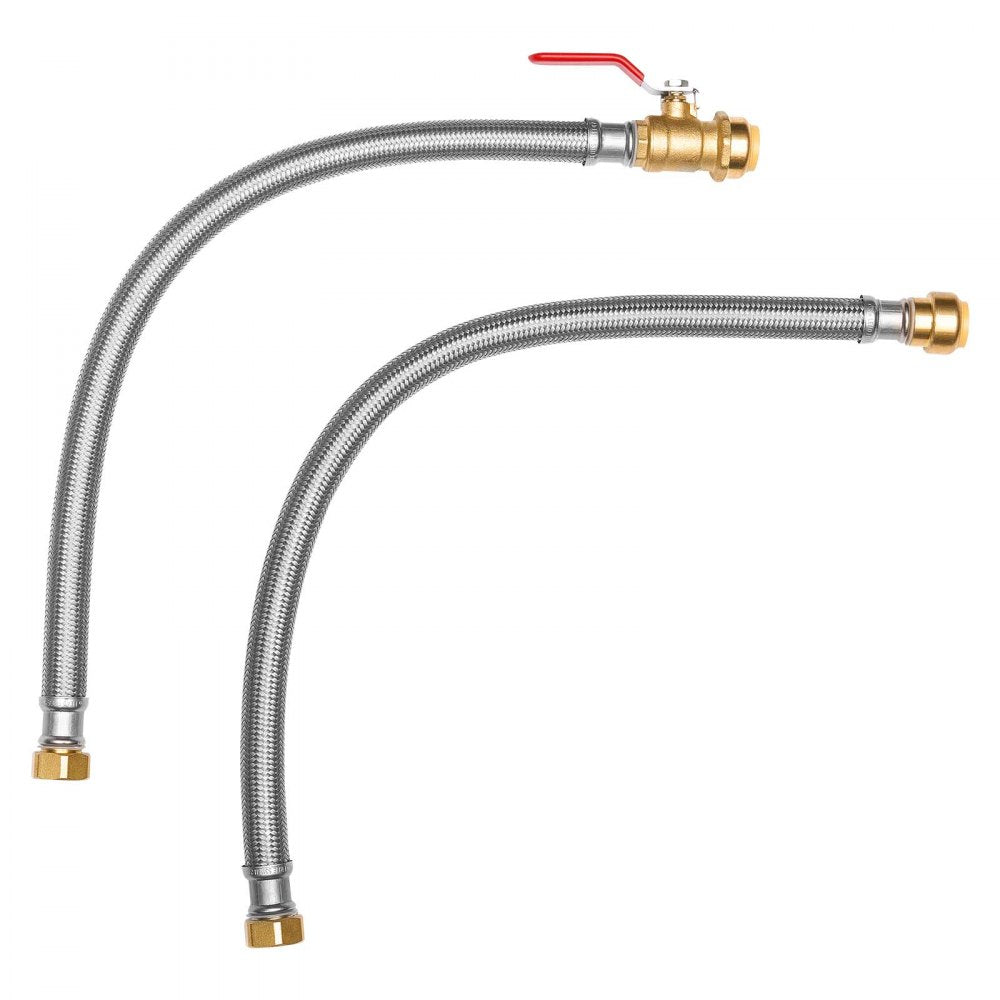VEVOR Water Heater Kit, Push-Fit Valve Flexible Water Heater Connector with 3/4" FIP x 3/4" PTC Ball Valve, Stainless Steel Braided Waters Heaters Supply Line for Bathroom, Kitchen, Laundry Room