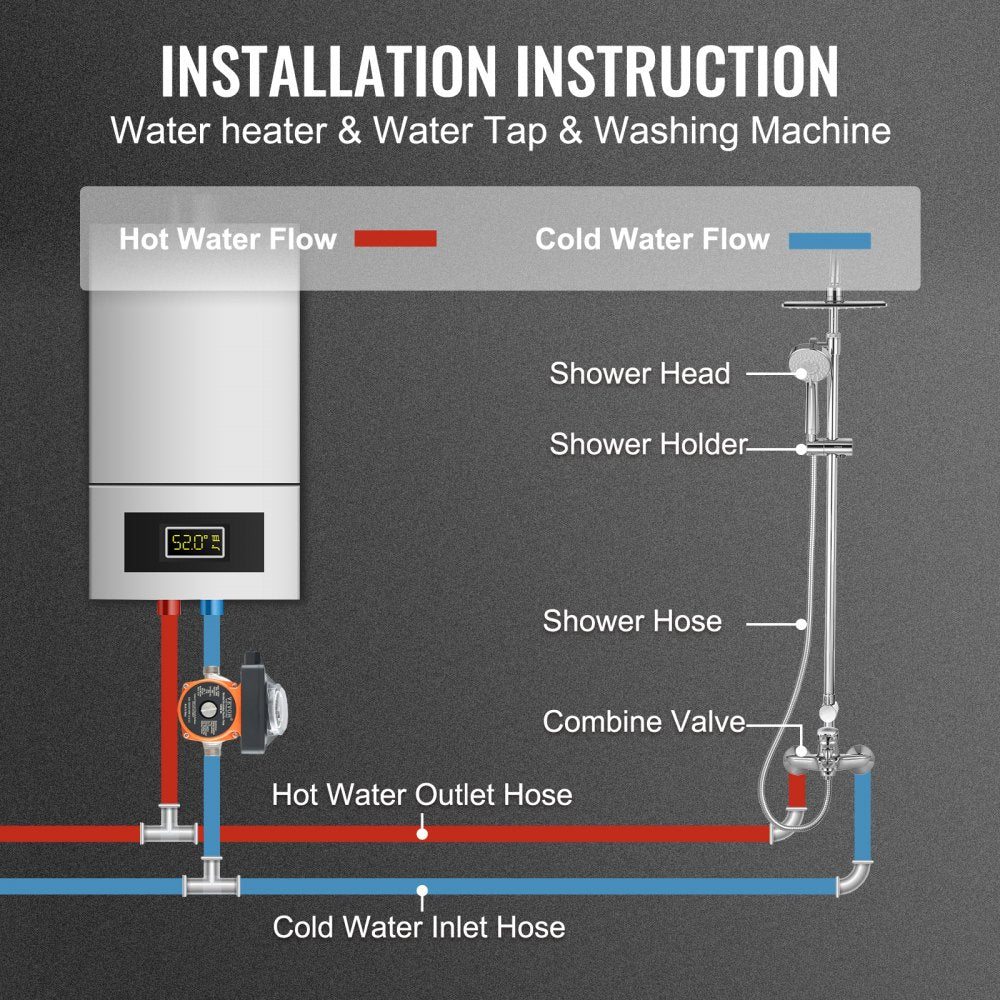 VEVOR Hot Water Recirculating Pump, 100W Water Circulator Pump, Auto Start/Close Ultra-silent Stainless Steel Head Circulation, for Electric Water Heater System/Facuet/Showerhead Circulation