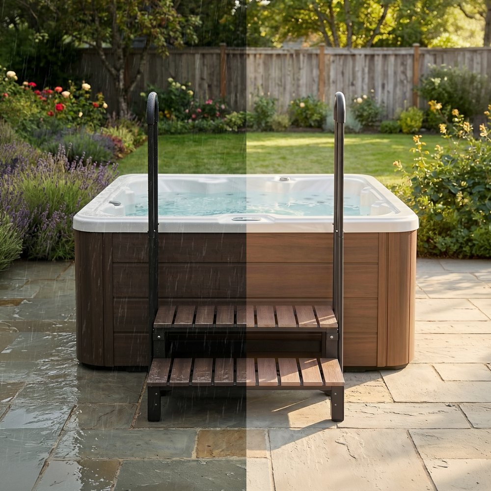 VEVOR Hot Tub Steps with Handrail 2-Step Spa Outdoor Stairs 550lbs Capacity, 32.3in Wide Step, Steel & Plastic, Easy Assembly, Non-Slip Step Ladder for Above-Ground/Inflatable Pool, RV,Patio,Deck
