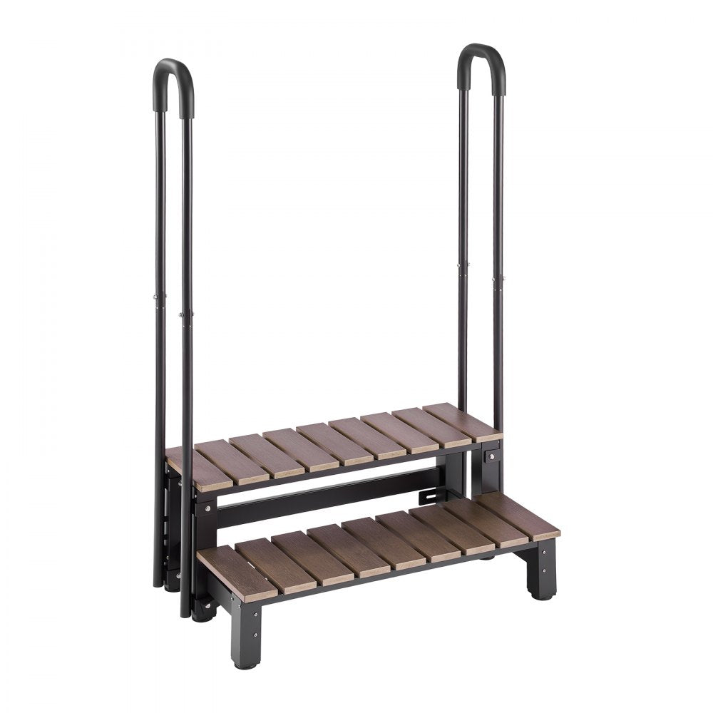 VEVOR Hot Tub Steps with Handrail 2-Step Spa Outdoor Stairs 550lbs Capacity, 32.3in Wide Step, Steel & Plastic, Easy Assembly, Non-Slip Step Ladder for Above-Ground/Inflatable Pool, RV,Patio,Deck