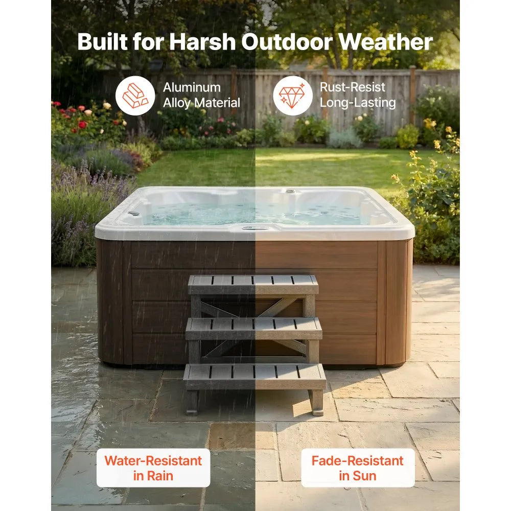 VEVOR Hot Tub Steps 3-Step Spa Stairs 27.5 in Wide Step Ladder Outdoor, 350 lbs Capacity, Sturdy HIPS Plastic, Non-Slip Foot Pads, Easy Assembly, Stable Access for Pool, RV, Home Patio and Backyard