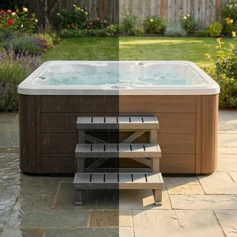 VEVOR Hot Tub Steps 3-Step Spa Stairs 27.5 in Wide Step Ladder Outdoor, 350 lbs Capacity, Sturdy HIPS Plastic, Non-Slip Foot Pads, Easy Assembly, Stable Access for Pool, RV, Home Patio and Backyard