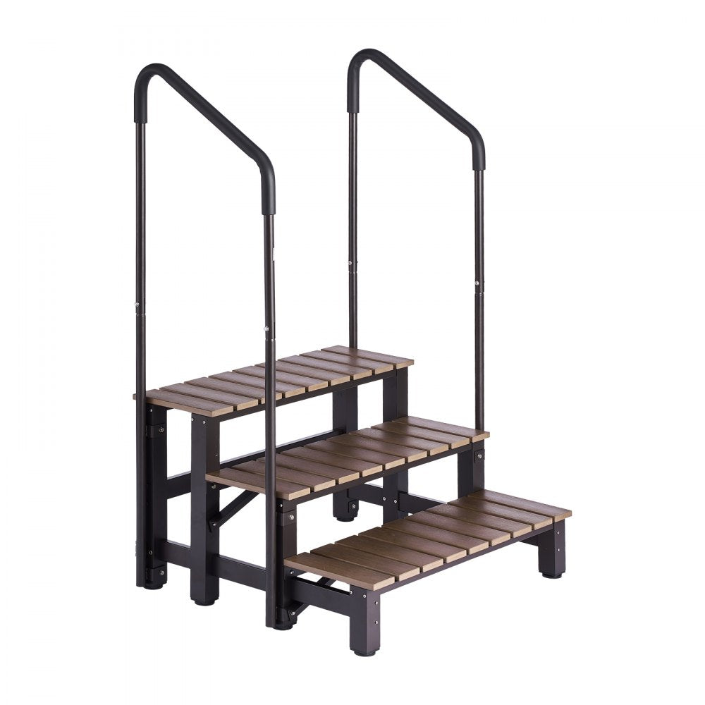 VEVOR Hot Tub Steps with Handrail 3-Step Spa Outdoor Stairs 550lbs Capacity, 32.3in Wide Step, Steel & Plastic, Easy Assembly, Non-Slip Step Ladder for Above-Ground/Inflatable Pool, RV,Patio,Deck