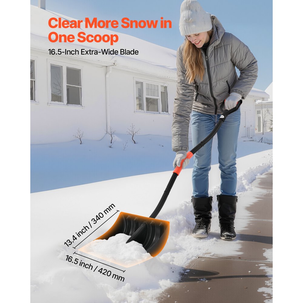 VEVOR Snow Shovel for Driveway, 17 in Wide Plastic Snow Shovel with D-shaped Handles & Aluminum Blade, Large Capacity Snowplow Shovels, Lightweight Snows Removal Tool for Garden Car Camping