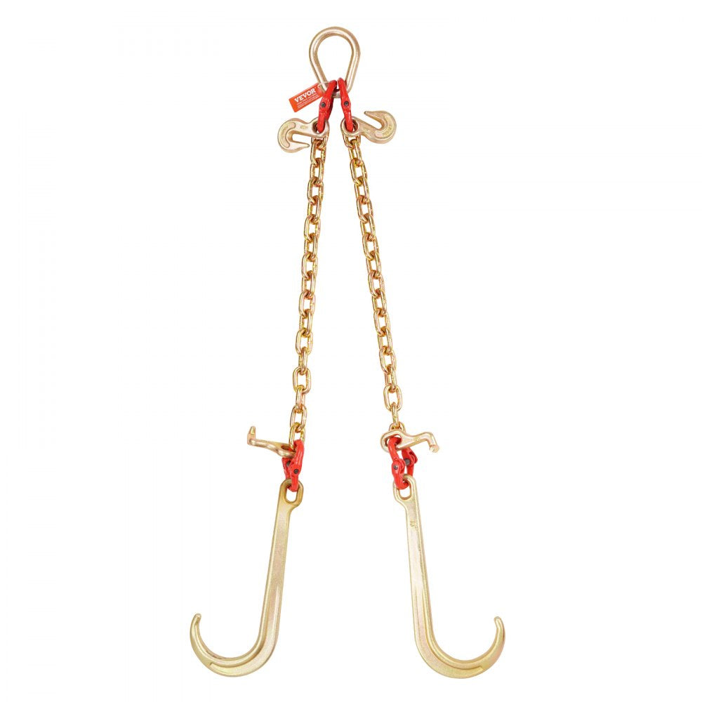 VEVOR G80 V Bridle Chain, 3/8" x 2' Towing Chain Bridle with 15" J Hooks, T Hooks & Grab Hooks, Heavy Duty Transport Tow Chain Bridle with 7800 lbs Safe Working Load for Flatbed Truck Wrecker Recovery