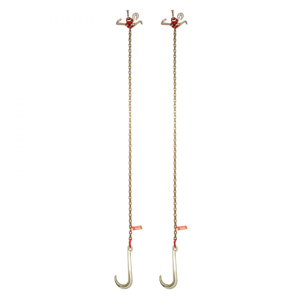 VEVOR J Hook Chain, 2PCS 5/16" x 6' G80 15" Long Shank J Hook Tow Chain with RTJ Cluster Hook & Grab Hook, 5400 lbs Working Load, Heavy Duty Transport Truck Chain for Wrecker Recovery Trailer Towing