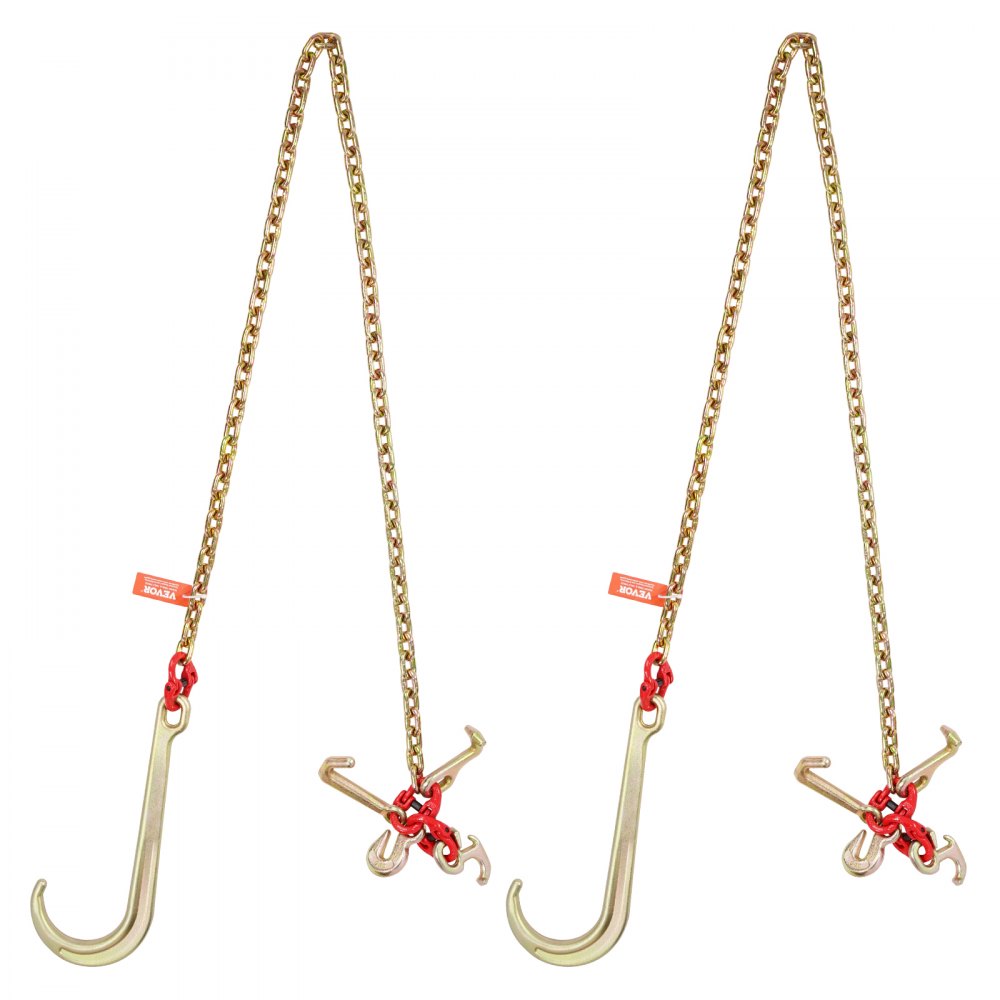 VEVOR J Hook Chain, 2PCS 5/16" x 6' G80 15" Long Shank J Hook Tow Chain with RTJ Cluster Hook & Grab Hook, 5400 lbs Working Load, Heavy Duty Transport Truck Chain for Wrecker Recovery Trailer Towing