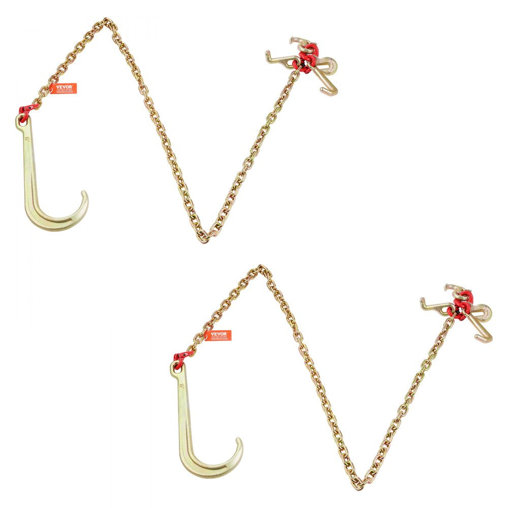 VEVOR J Hook Chain, 2PCS 5/16" x 6' G80 15" Long Shank J Hook Tow Chain with RTJ Cluster Hook & Grab Hook, 5400 lbs Working Load, Heavy Duty Transport Truck Chain for Wrecker Recovery Trailer Towing