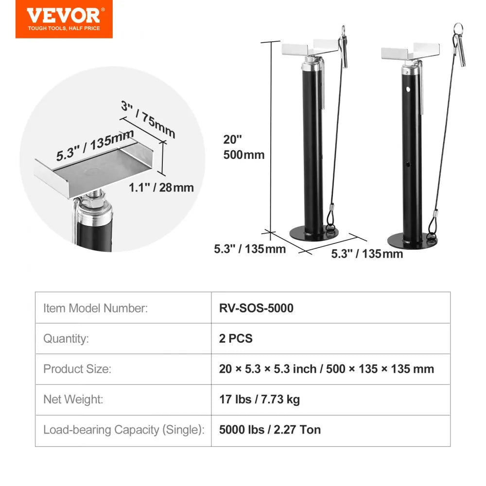 VEVOR RV Slide Out Support Jacks, 5000 lbs Capacity Each Slide Out Stabilizer, Adjusts from 20"-48" Camper Slide Out Support Jacks, Heavy-duty Slideout Stabilizers for RV, Camper and Travel Trailer