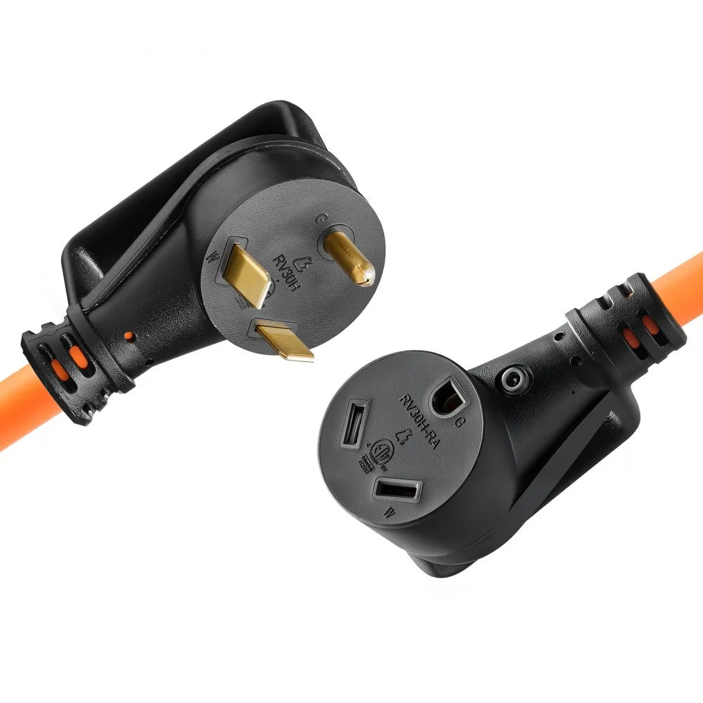 VEVOR 30 Amp 100 Feet RV Extension Cord, 125V 2500W, Heavy Duty 10/3 Gauge STW RV Power Cord, NEMA TT-30P to NEMA TT-30R, with Power Indicator, Cord Organizer, 15A Adapter, for Camper Travel Trailer