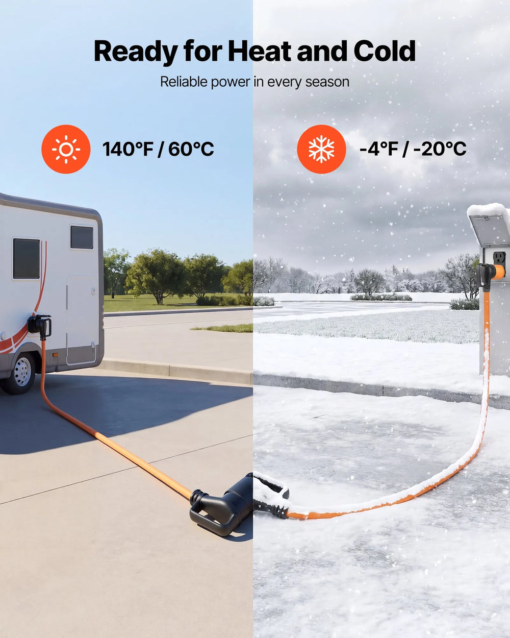 VEVOR 30 Amp 100 Feet RV Extension Cord, 125V 2500W, Heavy Duty 10/3 Gauge STW RV Power Cord, NEMA TT-30P to NEMA TT-30R, with Power Indicator, Cord Organizer, 15A Adapter, for Camper Travel Trailer