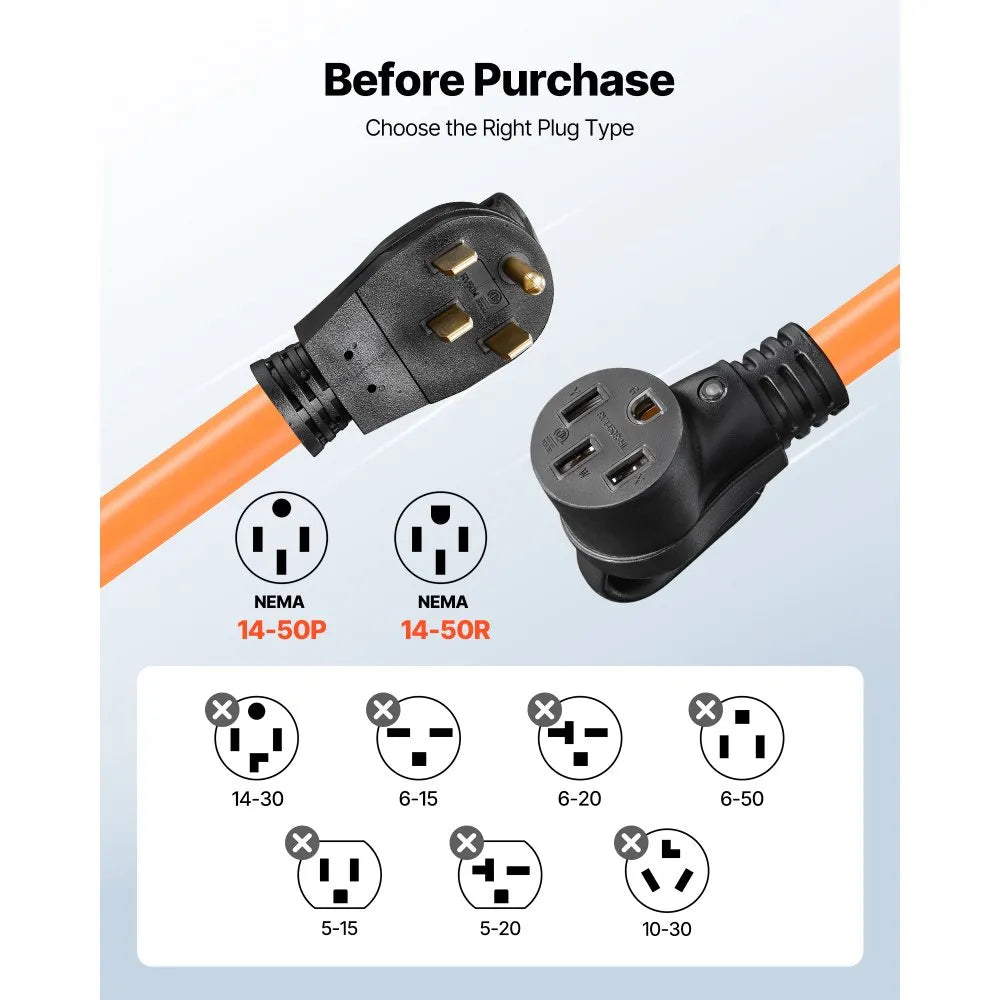VEVOR 50 Amp 100 Feet RV Extension Cord, 125V/250V, Heavy Duty 6/3 + 8/1 Gauge STW RV Power Cord, NEMA 14-50P to NEMA 14-50R, with Power Indicator, Cord Organizer, 15A Adapter, for Camper Trailer